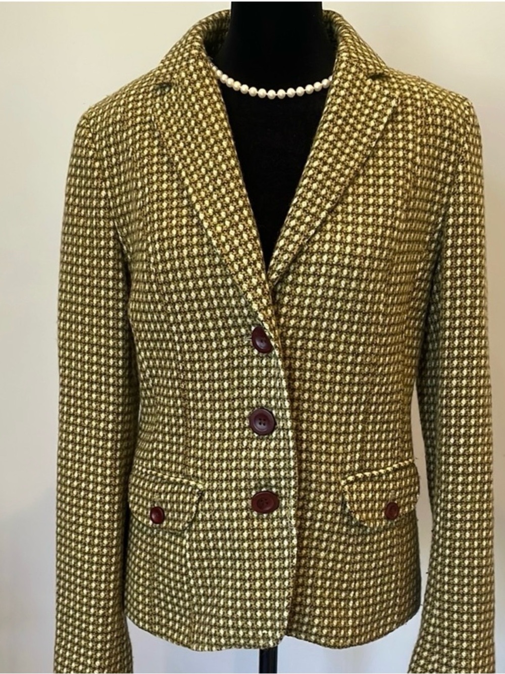 Liz Claiborne Women’s Brown and Green Houndstooth Tailored Wool-Blend Blazer